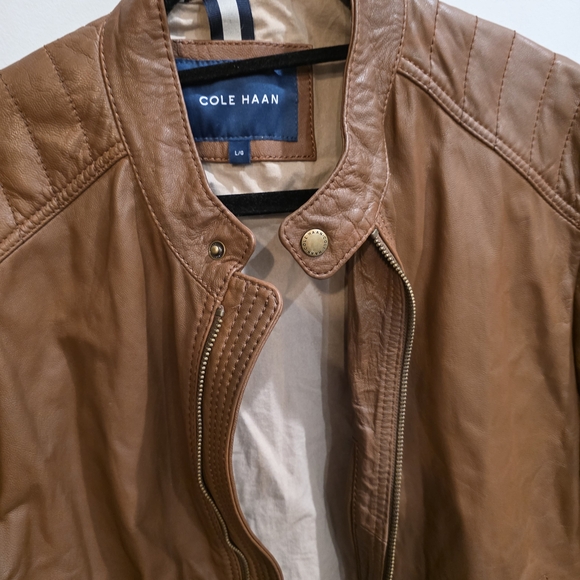 Cole Haan Men's Tan Leather Jacket - Picture 2 of 5